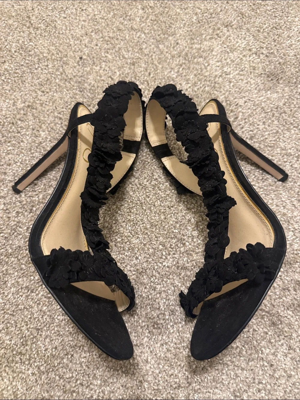 Jessica Simpson Black Suede Flower Strap High Heel Dress Sandal